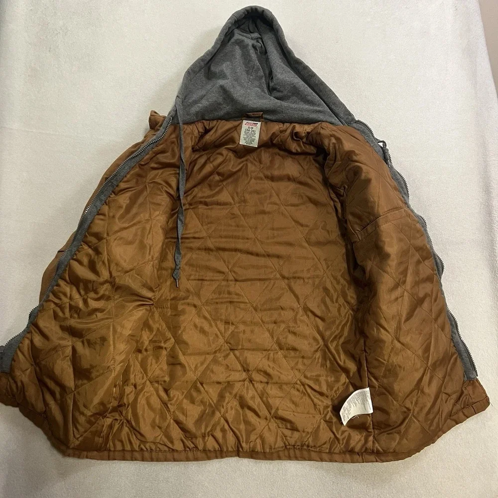 Dickies Camo Duck Hooded Shirt Jacket Mens Small Brown Canvas Full Zip Insulated
